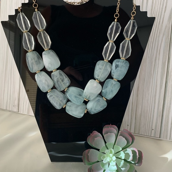 Jewelry - Frosty Aqua Green and Clear Crystal Lucite Two strand Necklace